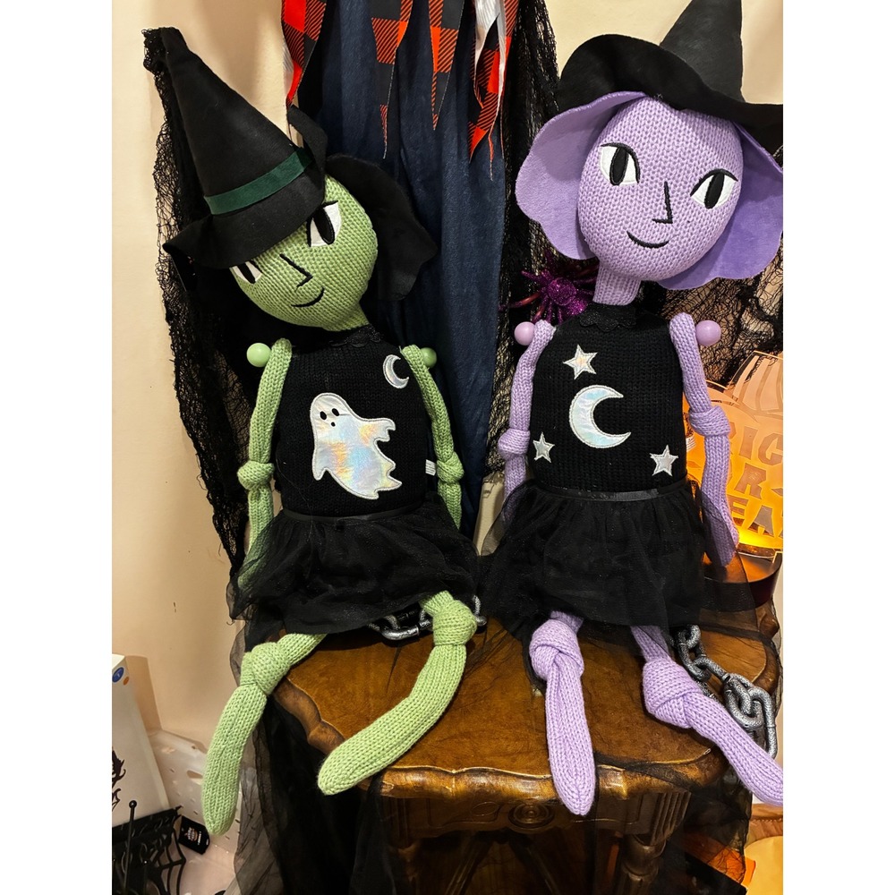 Hyde And Eek Decorative Witch Shelf Sitter Set Whimsigoth Knit OS Green Purple